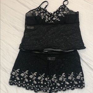 Elegant Black and White Lace Sleepwear Set